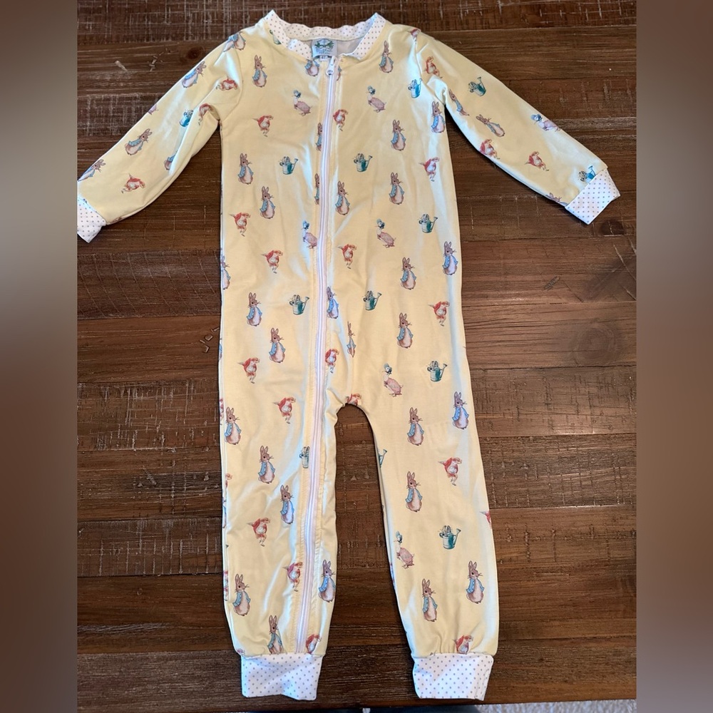 Peter Rabbit print onesie pajama in yellow